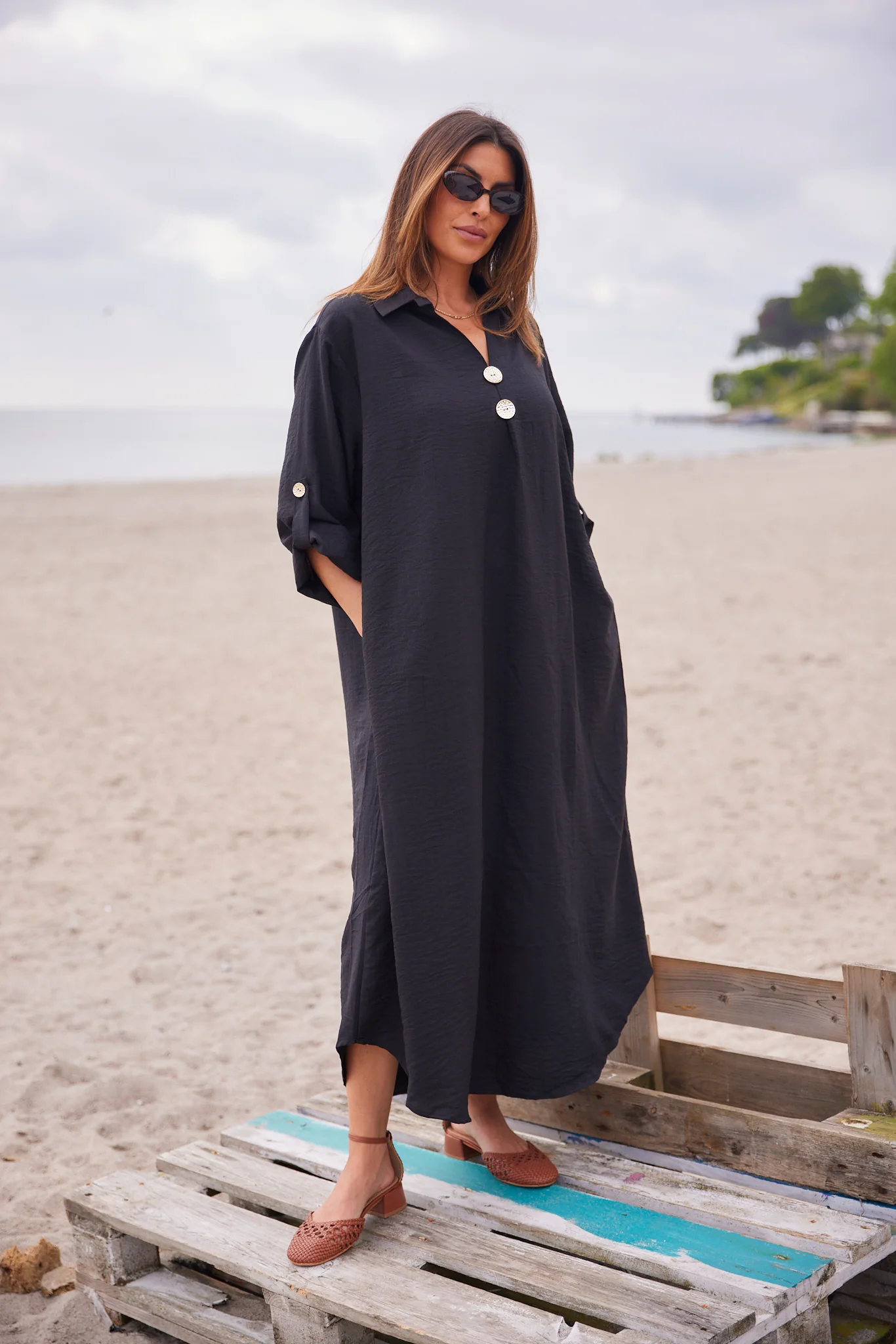 Wisteria Flow Dress | Black solid - Image 3
