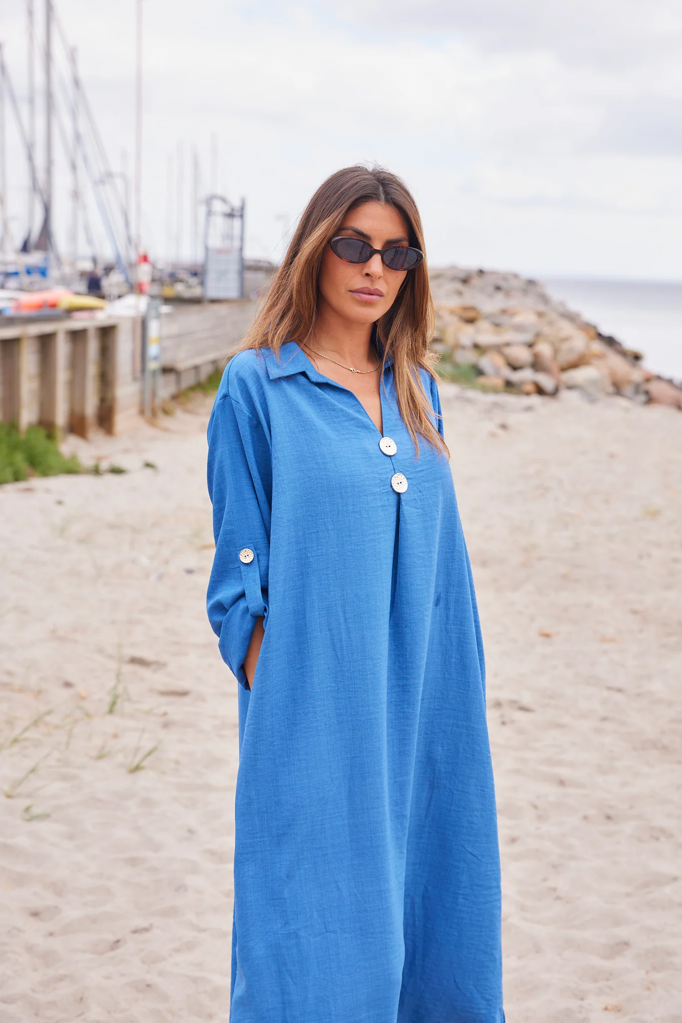 Wisteria Flow Dress | Sky blue solid