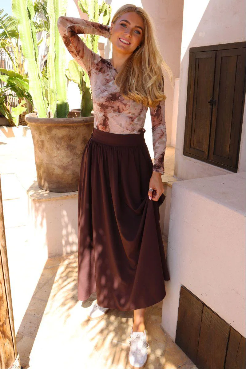 Frede Long Skirt | Dark Chocolate | Nederdel fra Liberté - Image 3