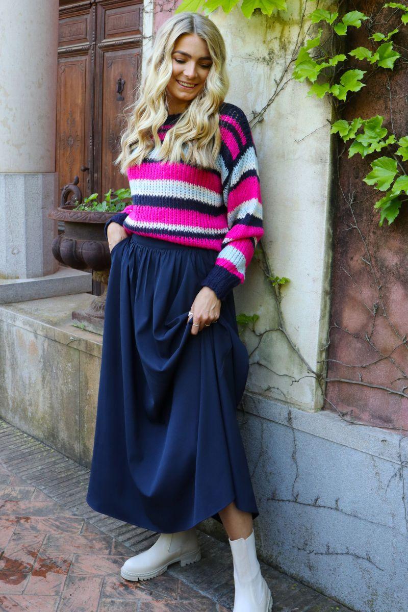 Frodine Stripe Pullover | Navy Pink Creme Stripe | Strik fra Liberté - Image 6