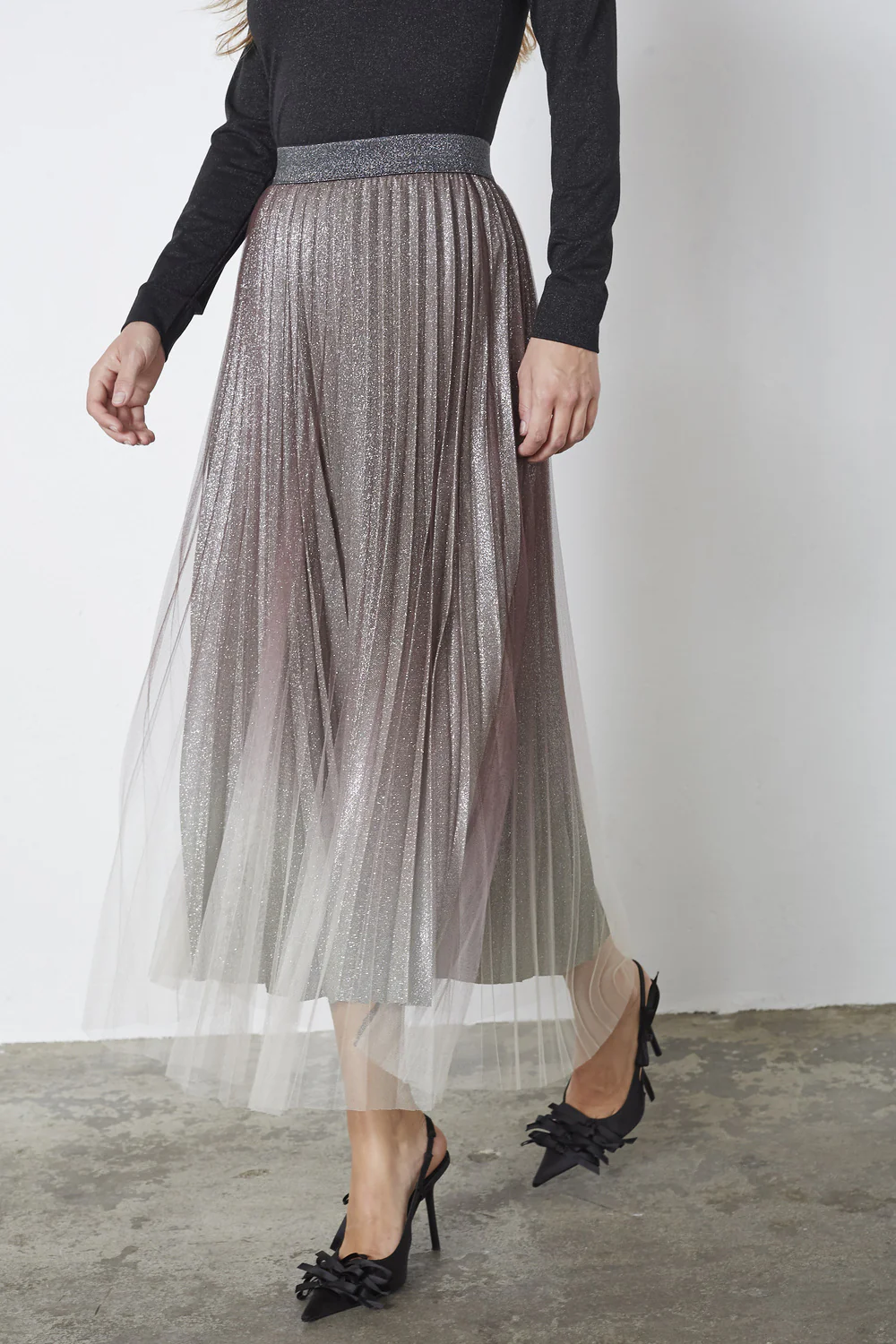 Glitter Plissé Skirt 34211 | Dark Brown | Nederdel fra Co'couture
