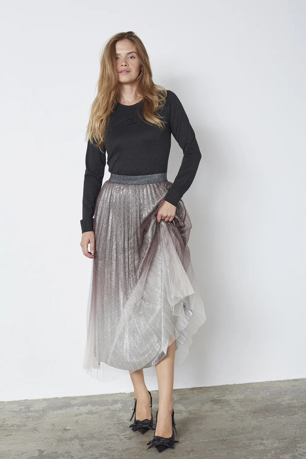 Glitter Plissé Skirt 34211 | Dark Brown | Nederdel fra Co'couture - Image 4