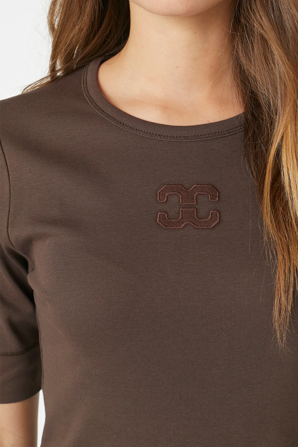 Granny Embroidery SS Tee 33166 | Mocca | T-Shirt fra Co'couture - Image 3