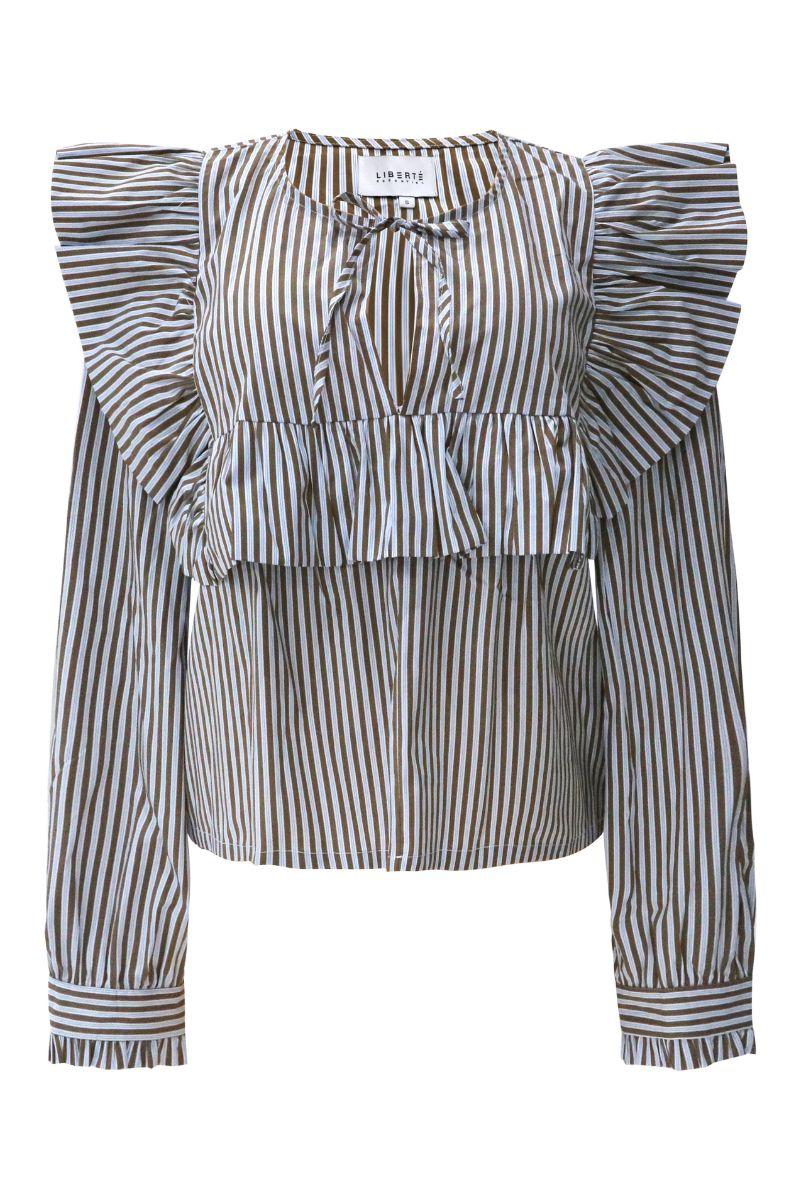 Heather Ls Tie Blouse | Brown Blue Stripe | Bluse fra Liberté - Image 2