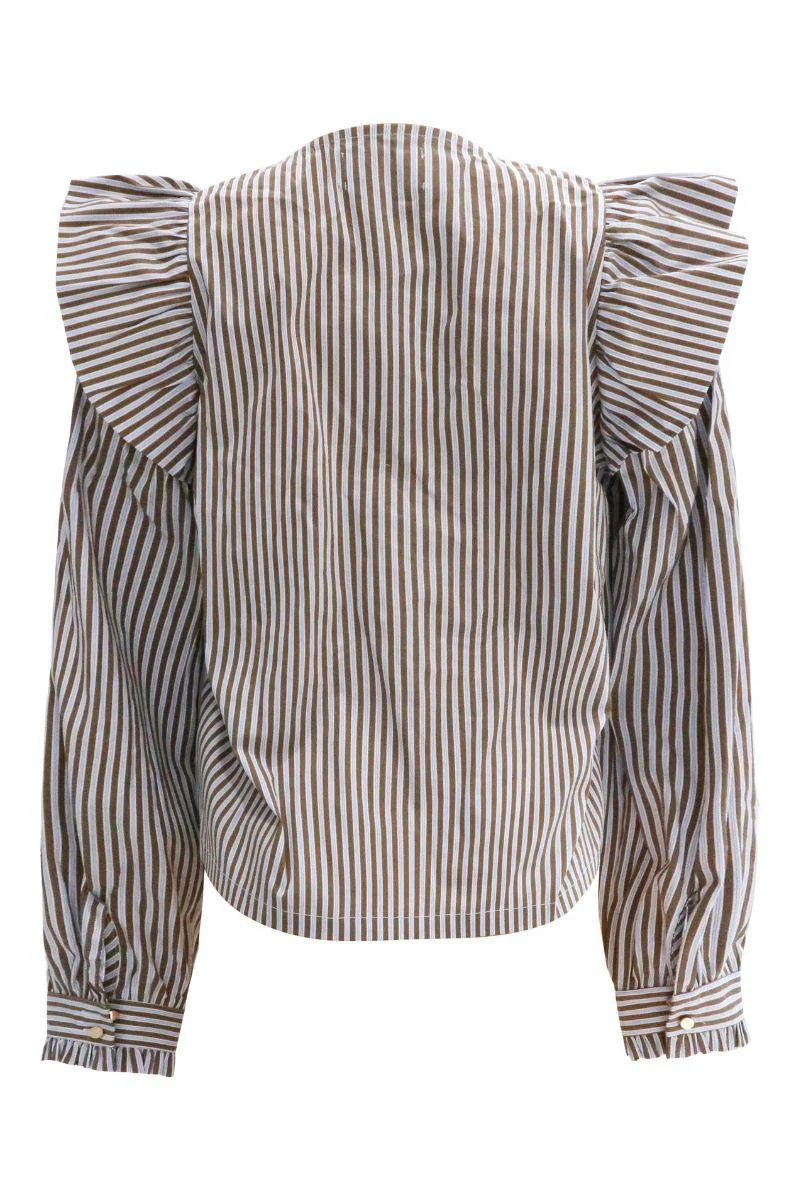 Heather Ls Tie Blouse | Brown Blue Stripe | Bluse fra Liberté - Image 4