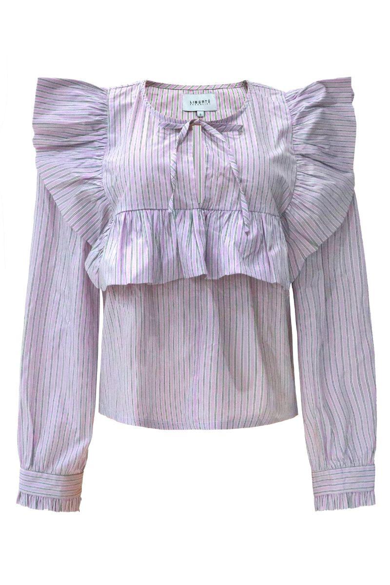Heather Ls Tie Blouse | Pink Stripe | Bluse fra Liberté - Image 2
