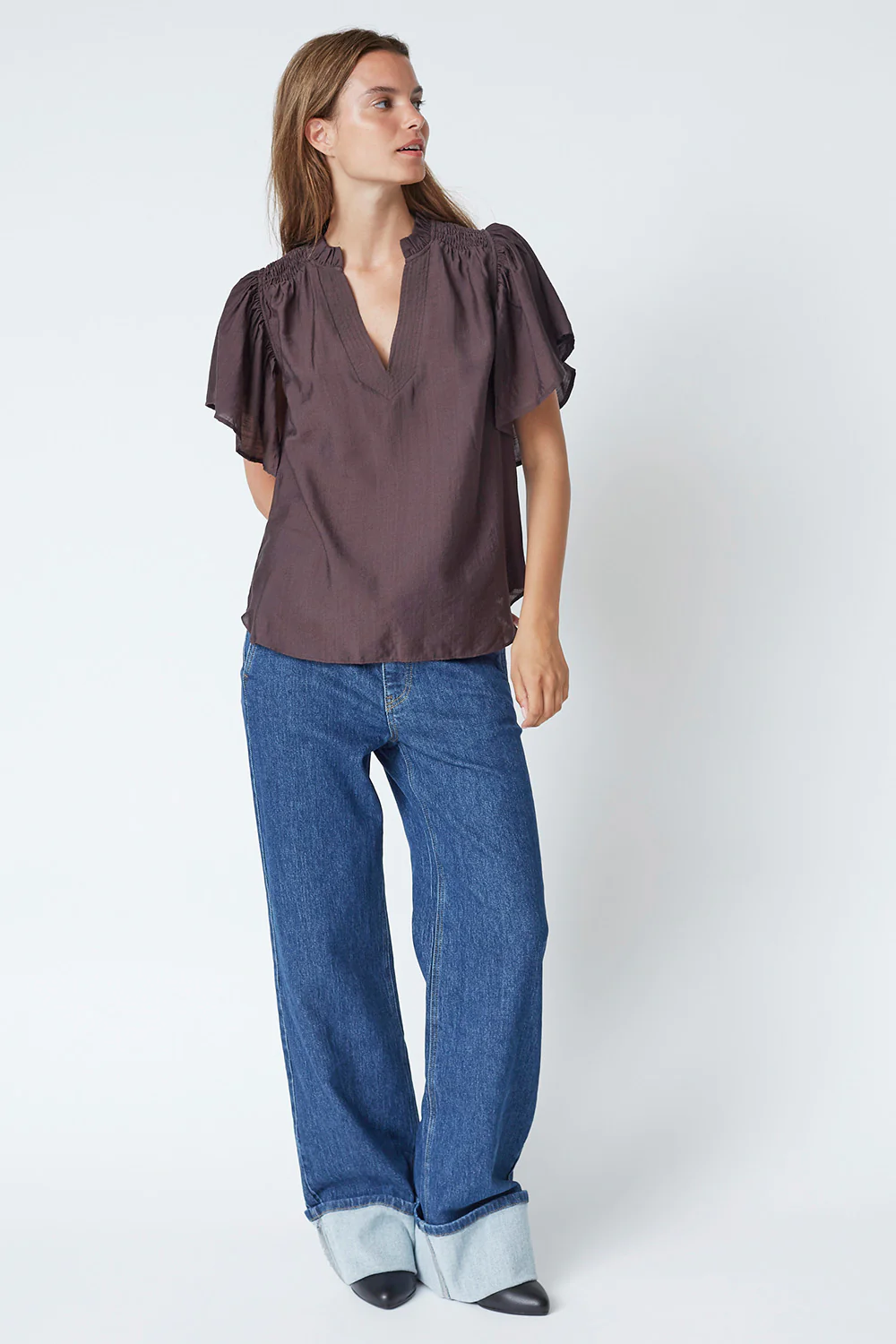 Hera SS Frill Top 35703 | Mocca | Top fra Co'couture - Image 3