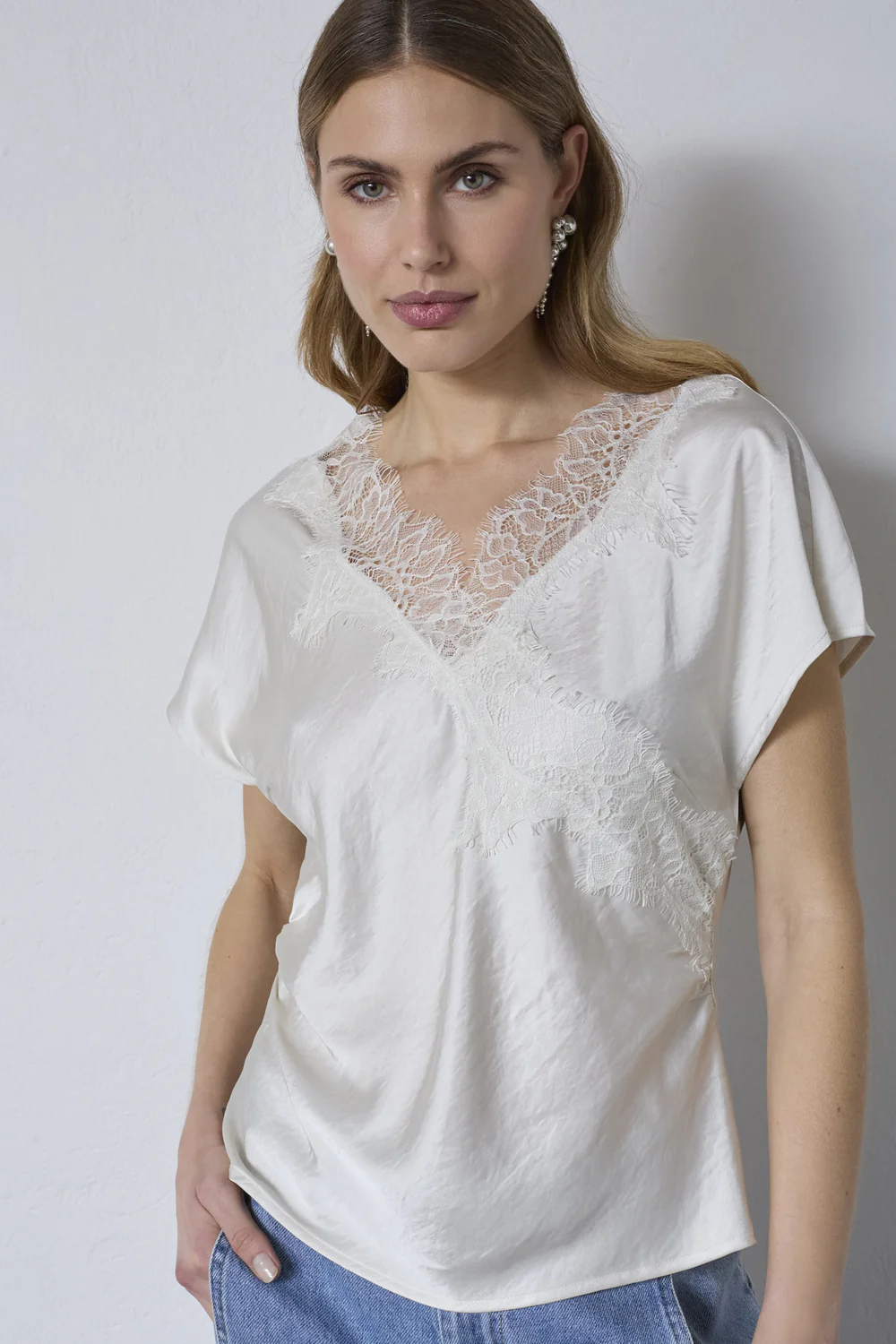 Iduncc Lace Ss Blouse | Off White | Skjorte fra Co'Couture