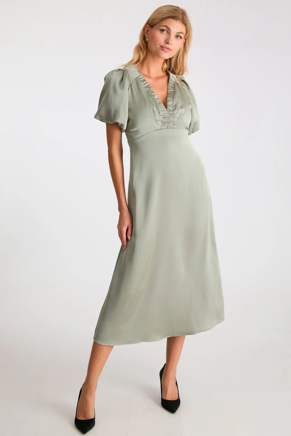 Illana Heavy Sateen Dress | Smoke Green | Kjole fra Neo Noir - Image 2