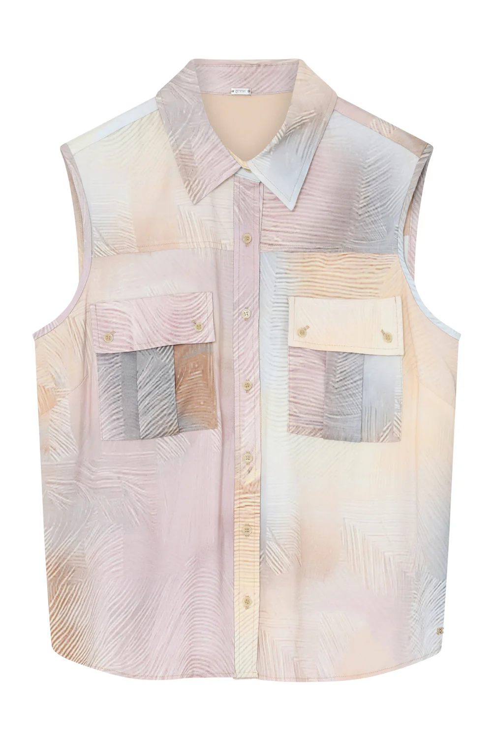 Ilona Sleeveless Shirt | Beige w. Light Blue | Skjorte fra Gustav - Image 2