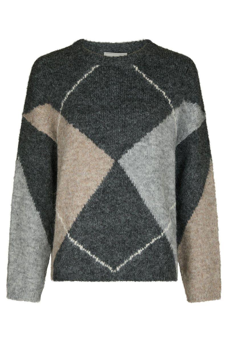 Inga Check Fluff Knit Blouse | Antracit | Strik fra Neo Noir - Image 2