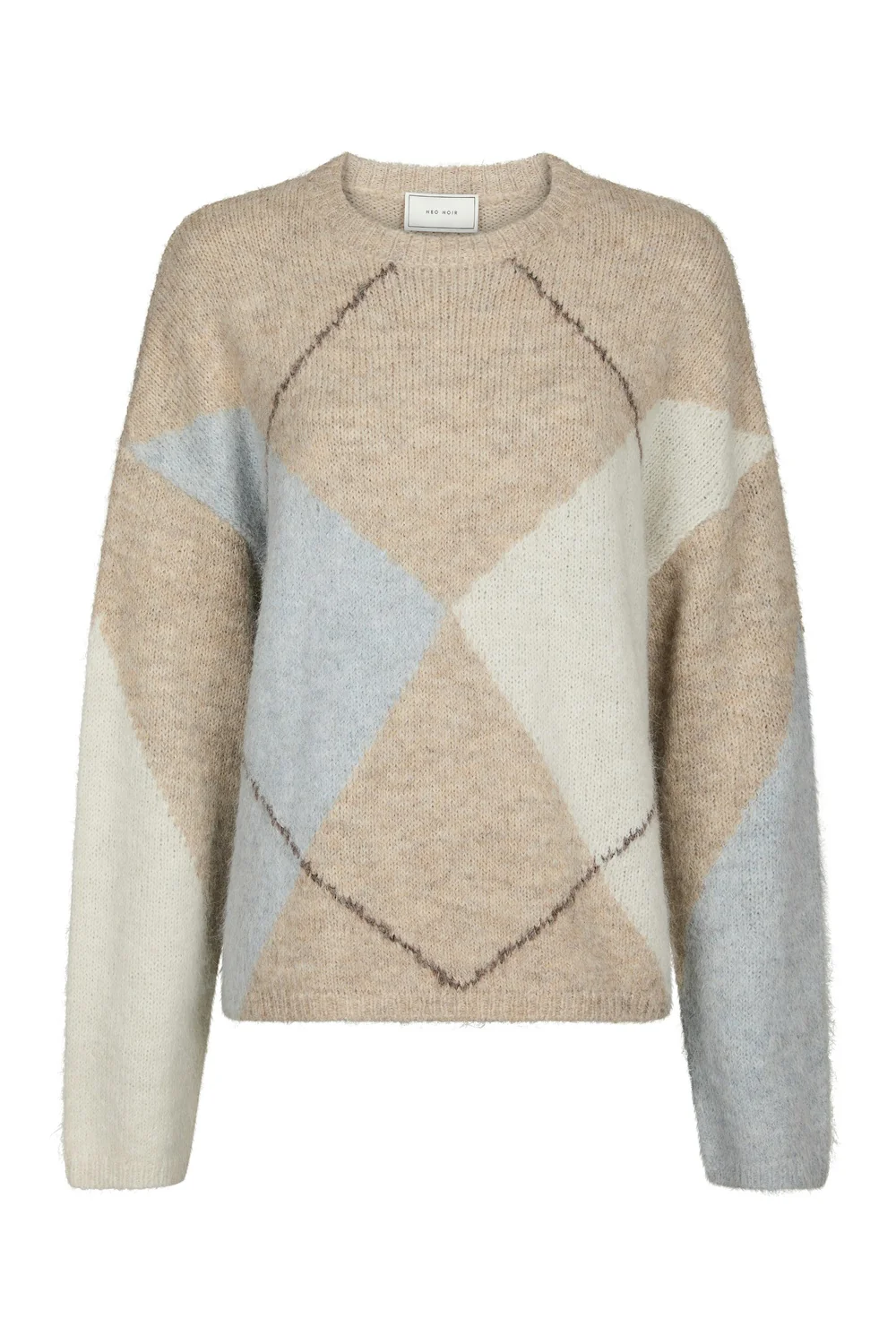 Inga Check Fluff Knit Blouse | Beige Melange | Strik fra Neo Noir - Image 2