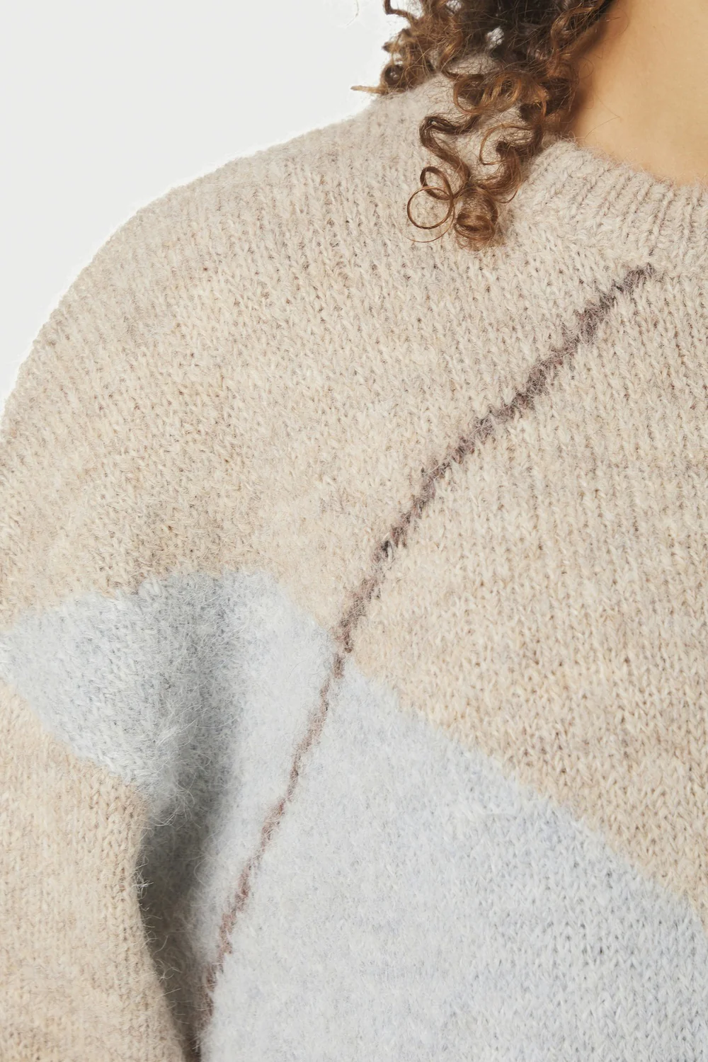 Inga Check Fluff Knit Blouse | Beige Melange | Strik fra Neo Noir - Image 8