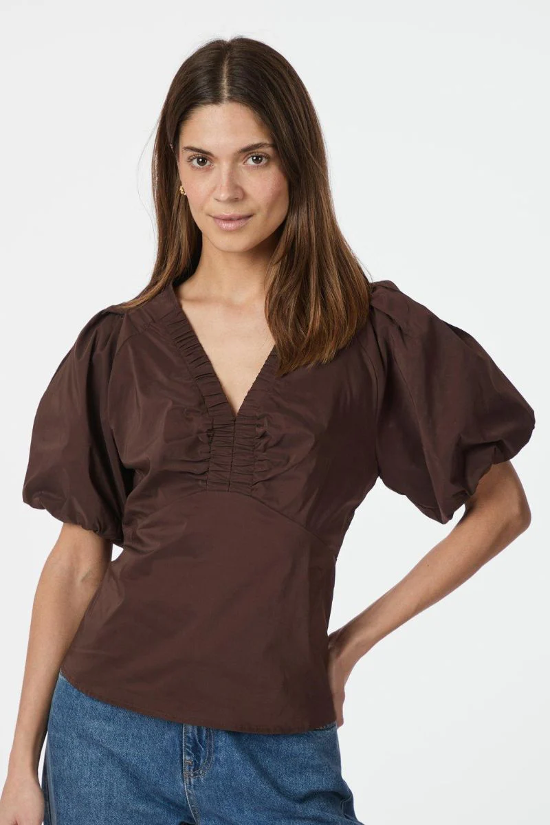 Irina Poplin Blouse | Dark Brown | Bluse fra Neo Noir - Image 2