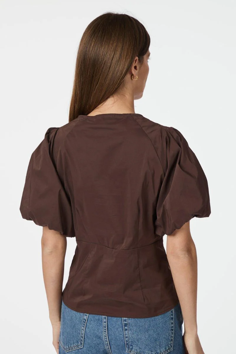 Irina Poplin Blouse | Dark Brown | Bluse fra Neo Noir - Image 5