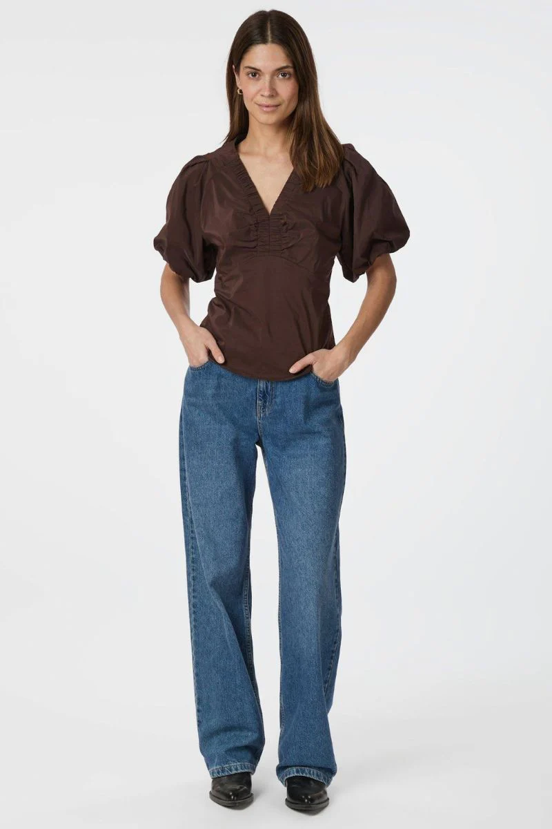 Irina Poplin Blouse | Dark Brown | Bluse fra Neo Noir - Image 6