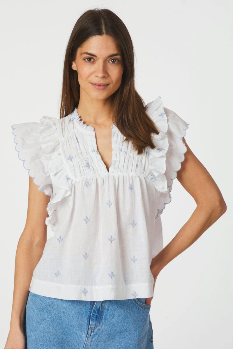 Jayla Embroidery Top | White | Bluse fra Neo Noir - Image 2