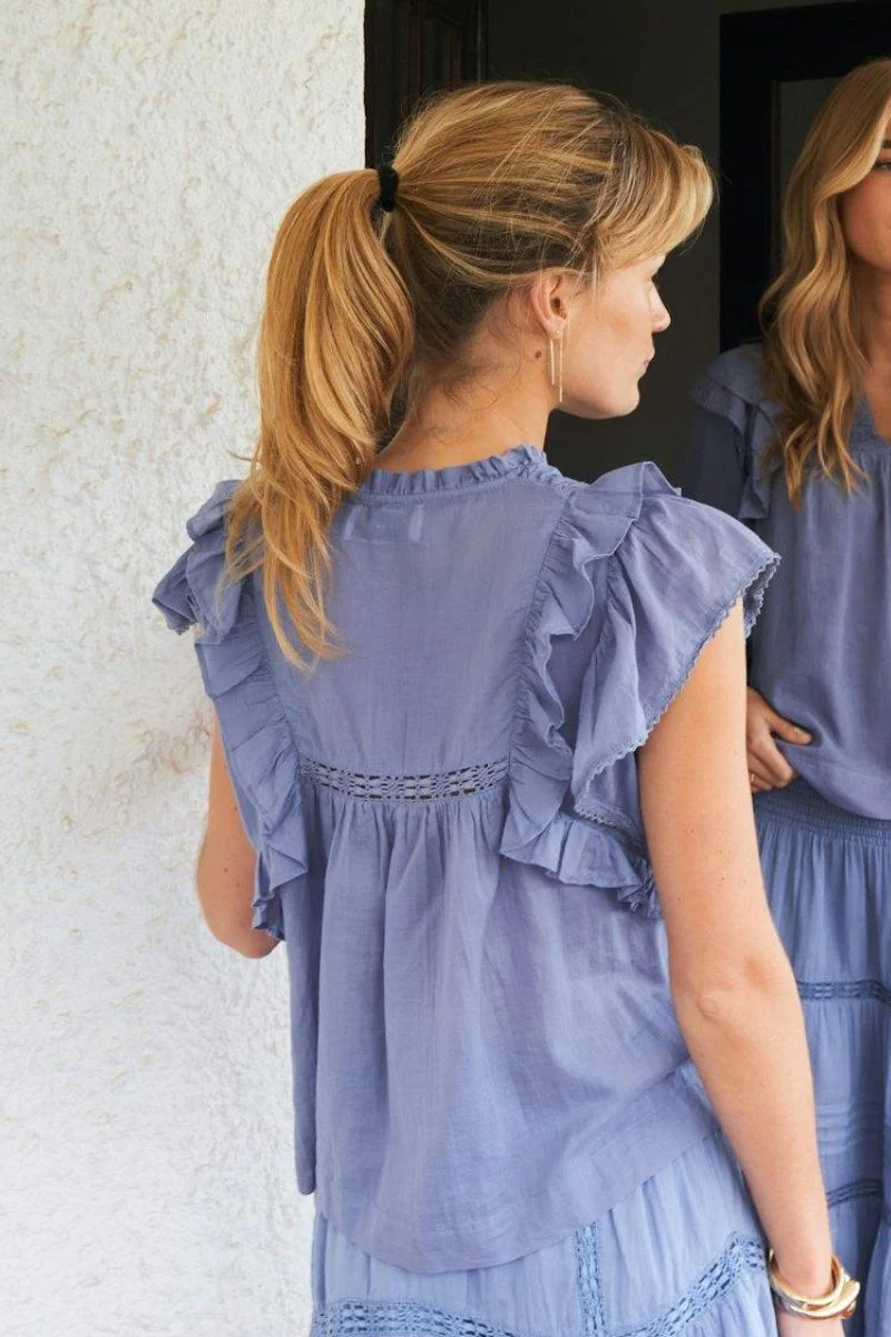 Jayla S Voile Top | Smoke Blue | Bluse fra Neo Noir - Image 9