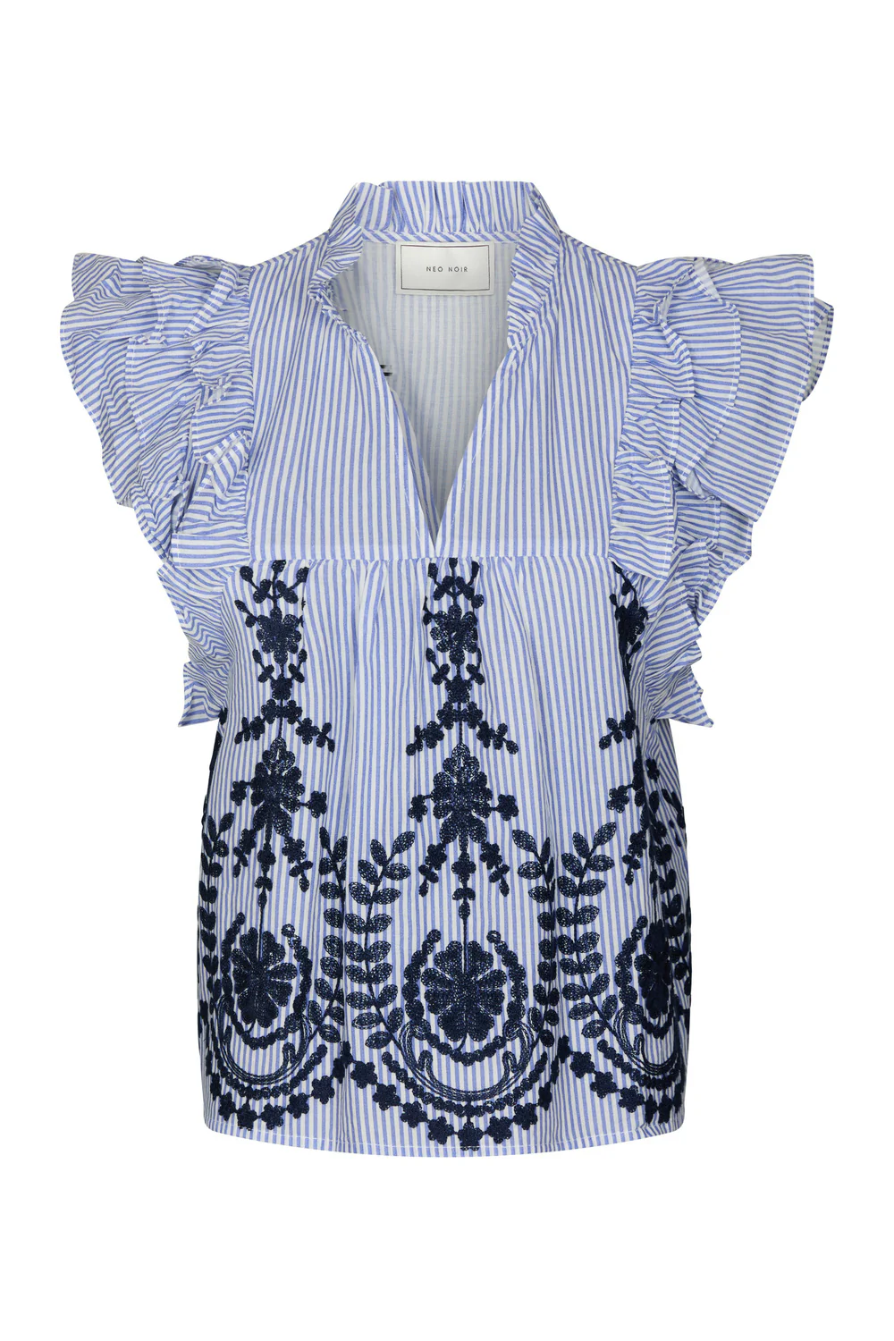 Jayla Stripe Embroidery Top | Blue
