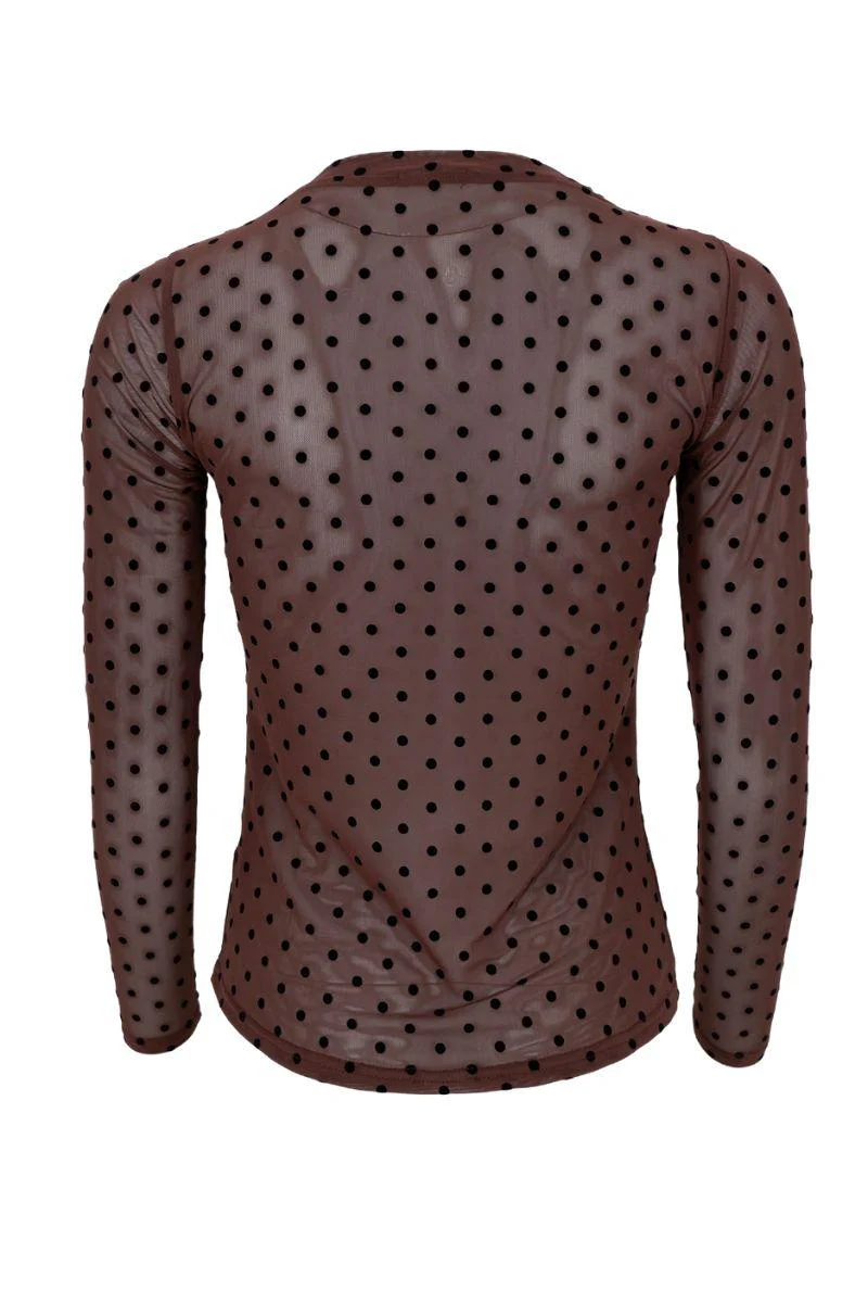 Jennie Dotted Mesh Blouse | Coffee | Bluse fra Black Colour - Image 2