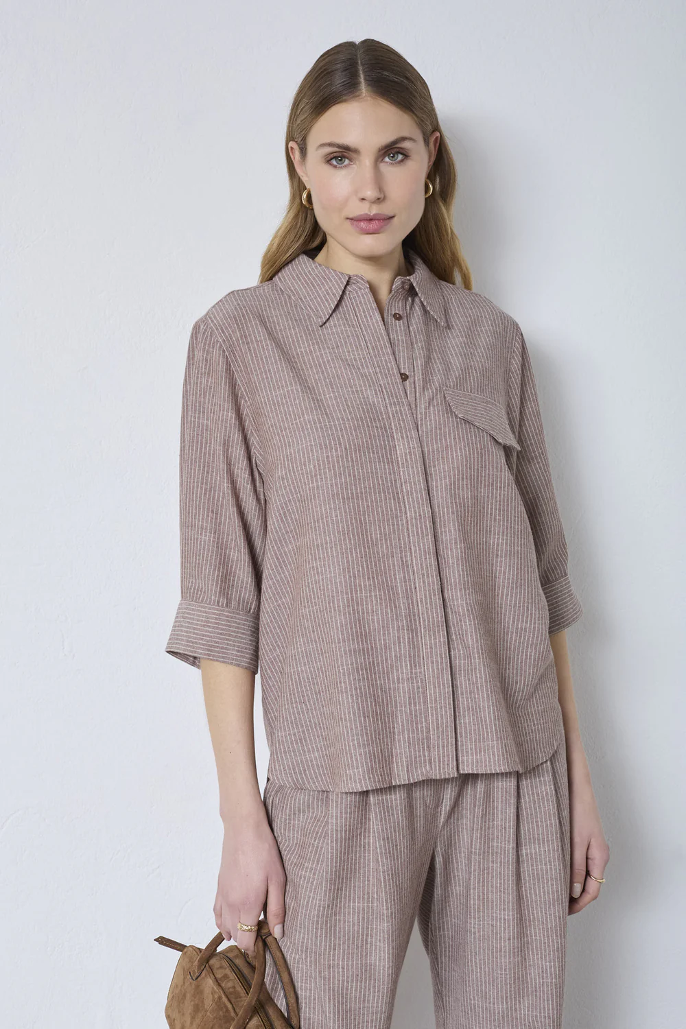 Jihocc Stripe Ss Shirt | Brown | Skjorte fra Co'Couture