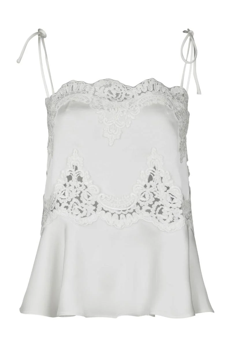 Kaela Heavy Sateen Lace Top | Pearl | Bluse fra Neo Noir