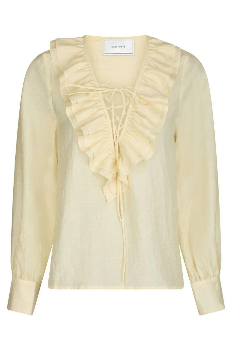 Katarina Crepe Ruffle Blouse | Light Yellow | Bluse fra Neo Noir - Image 3