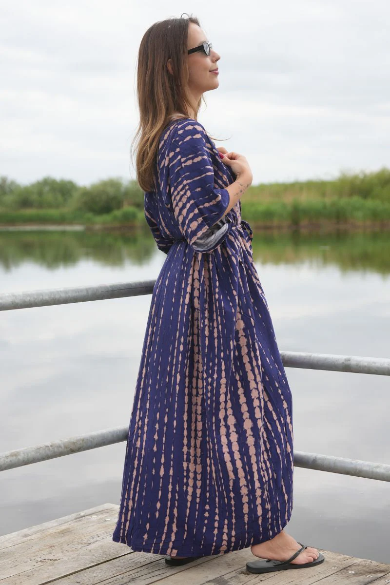 Kauai Kimono | Navy Nude Tiedye - Image 4
