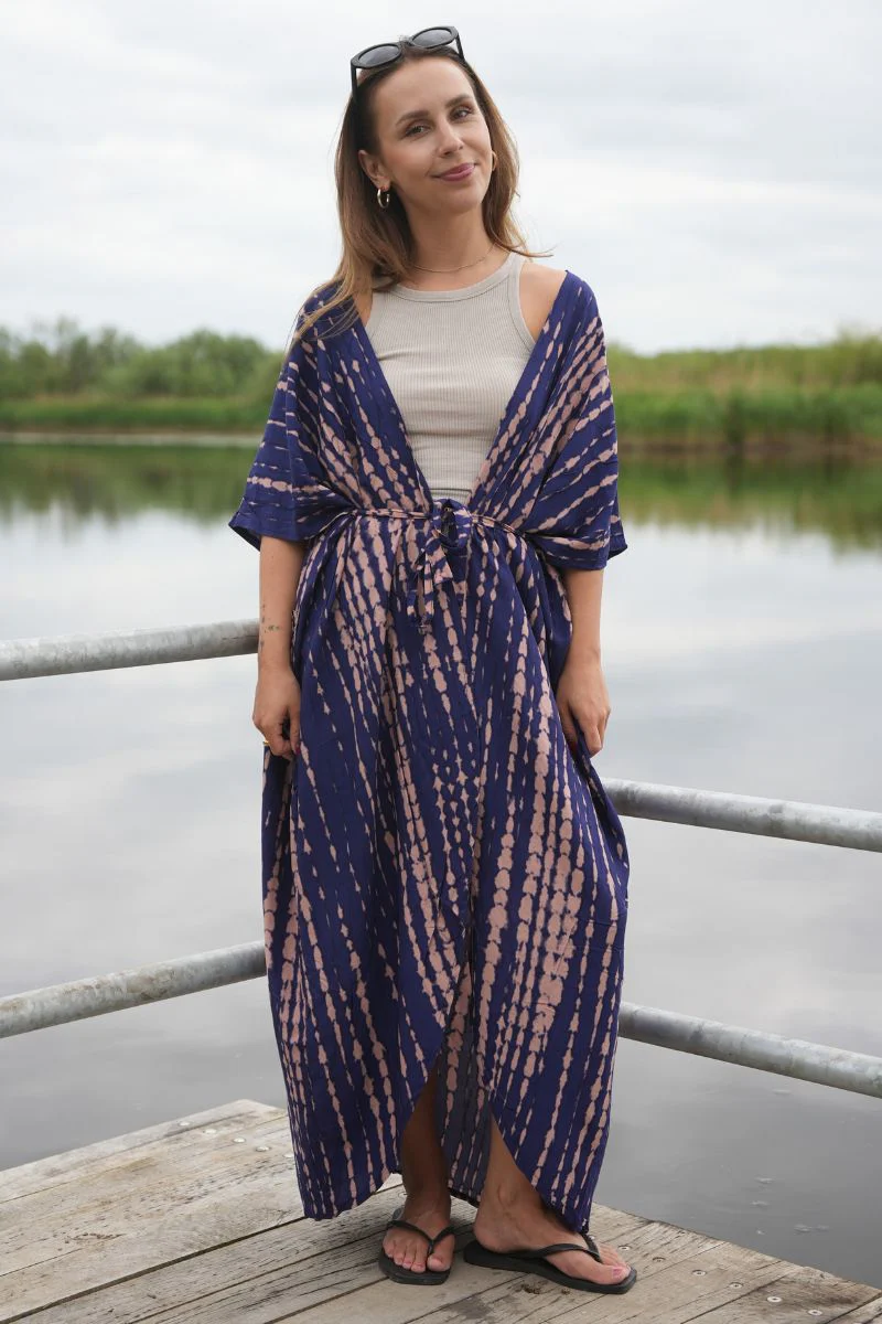 Kauai Kimono | Navy Nude Tiedye - Image 6
