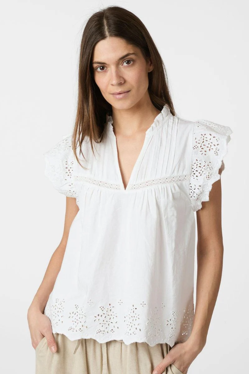 Kyoti Embroidery Top | White | Bluse fra Neo Noir - Image 3