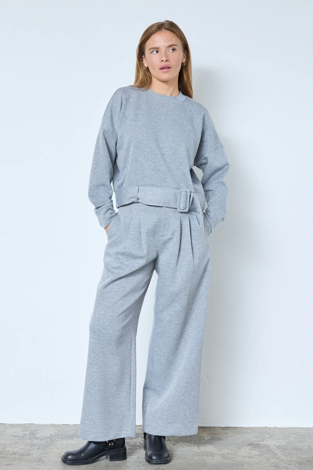 Lance Pleat Sweatpant 41020 | Grey Melange | Bukser fra Co'couture - Image 3