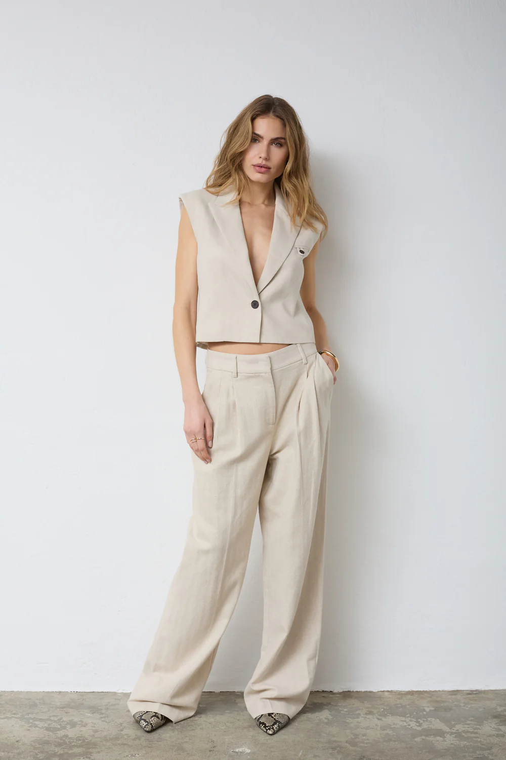 Leena Linen Vest 40030 | Bone | Blazer fra Co'couture - Image 6
