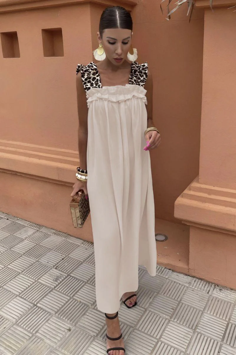 Leopard Strap Dress | Beige