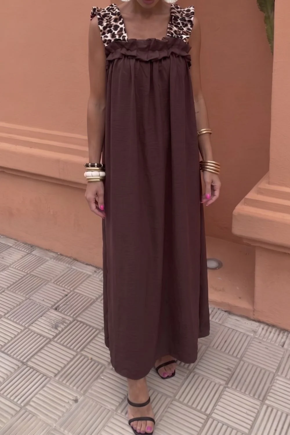 Leopard Strap Dress | Brown