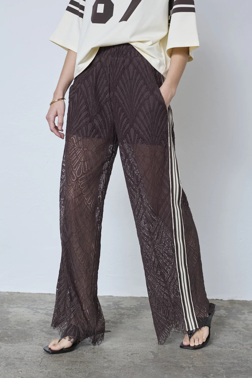 Leti Lace Panel Pant 41050 | Dark Brown | Bukser fra Co'couture