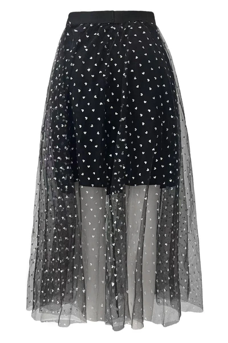 Tulle Heart Skirt | Black Small Silver Hearts | Nederdel fra Liberté - Image 4