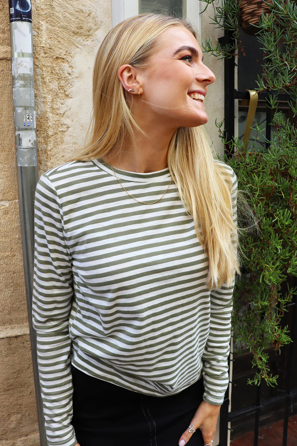 Ulla Ls Stripe Tshirt | Dark Army White Stripe | Bluse fra Liberté - Image 2