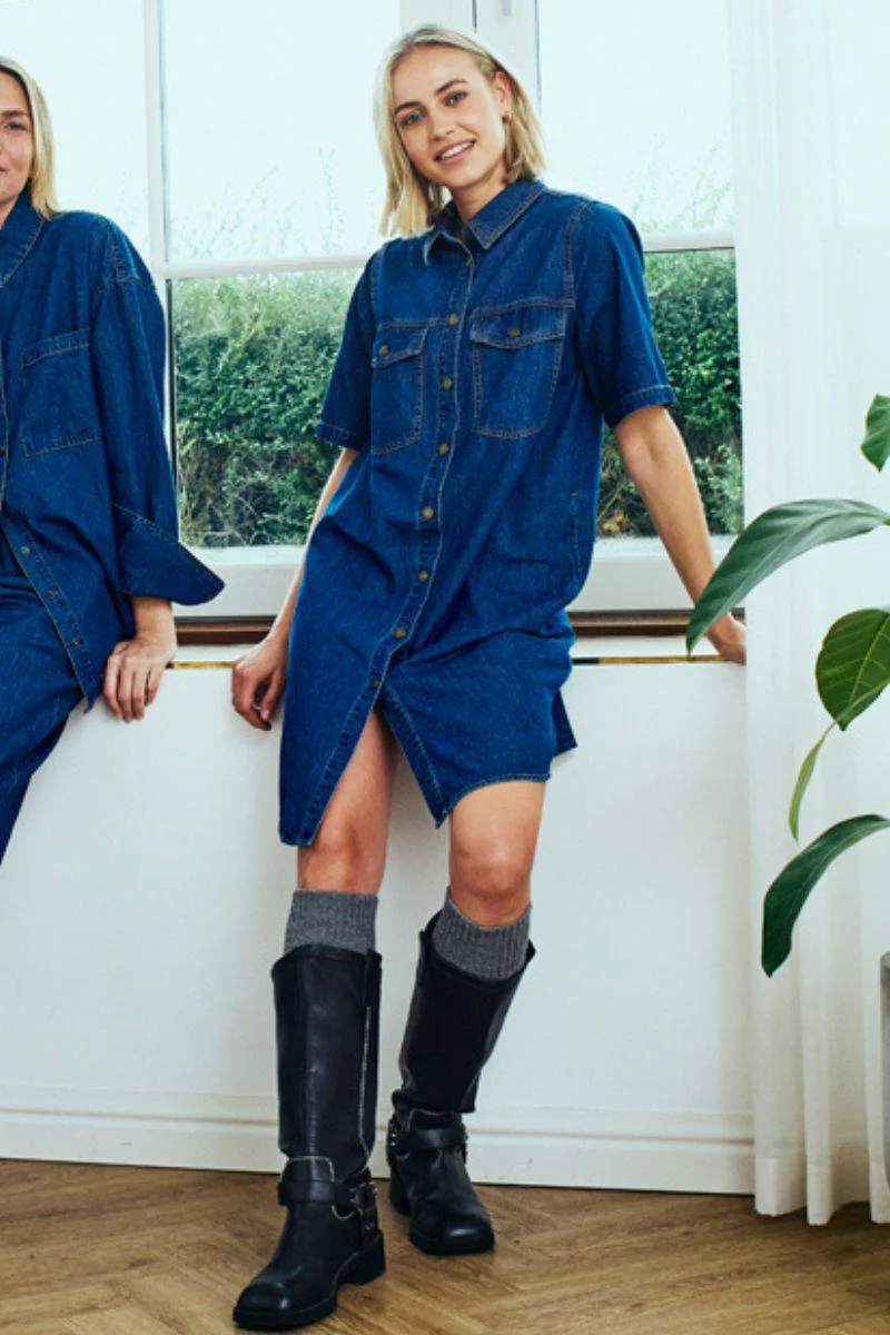 Lisea Dress 206360 | Medium Blue Denim | Kjole fra Freequent - Image 5