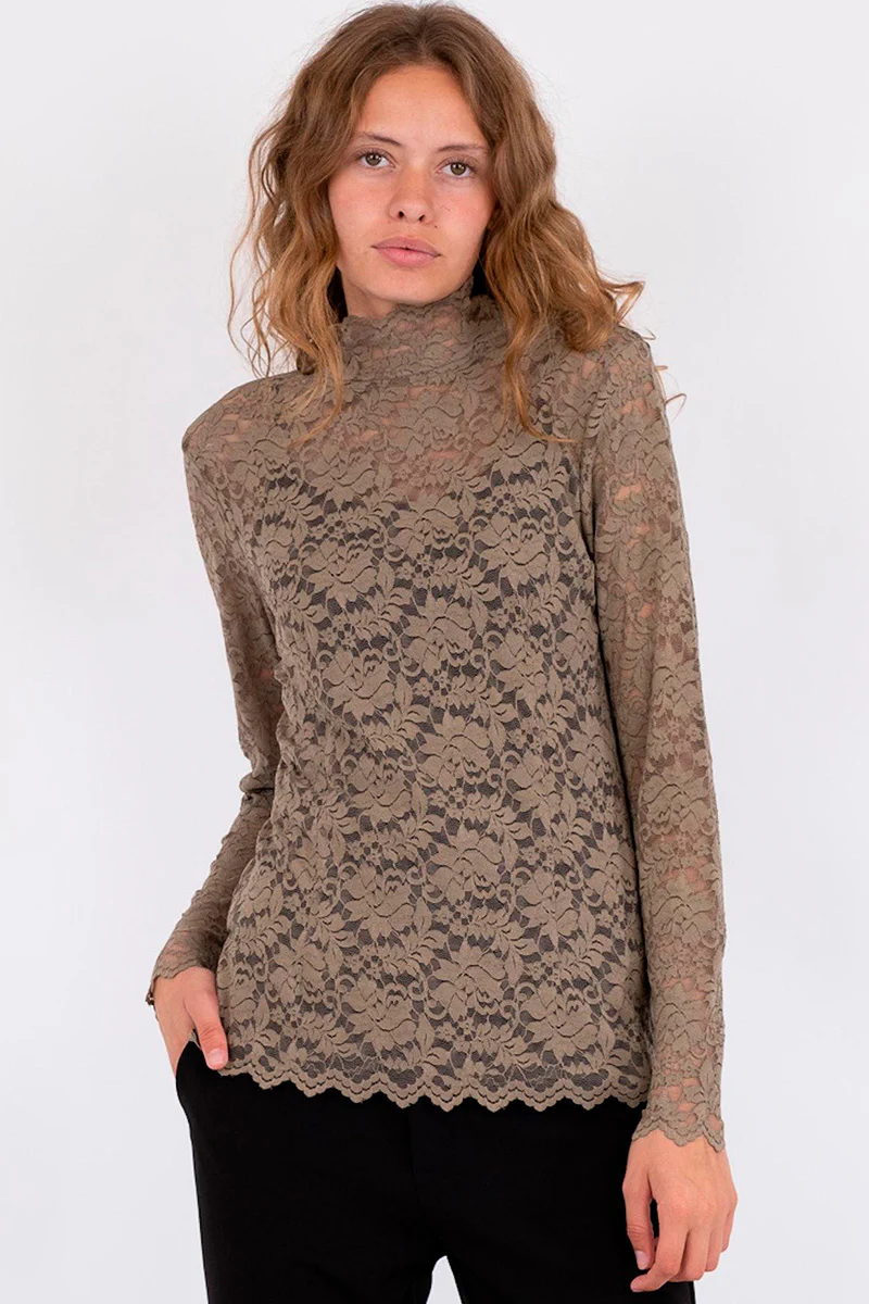 Liza Laceflower Blouse | Dark Taupe | Bluse fra Neo Noir - Image 4