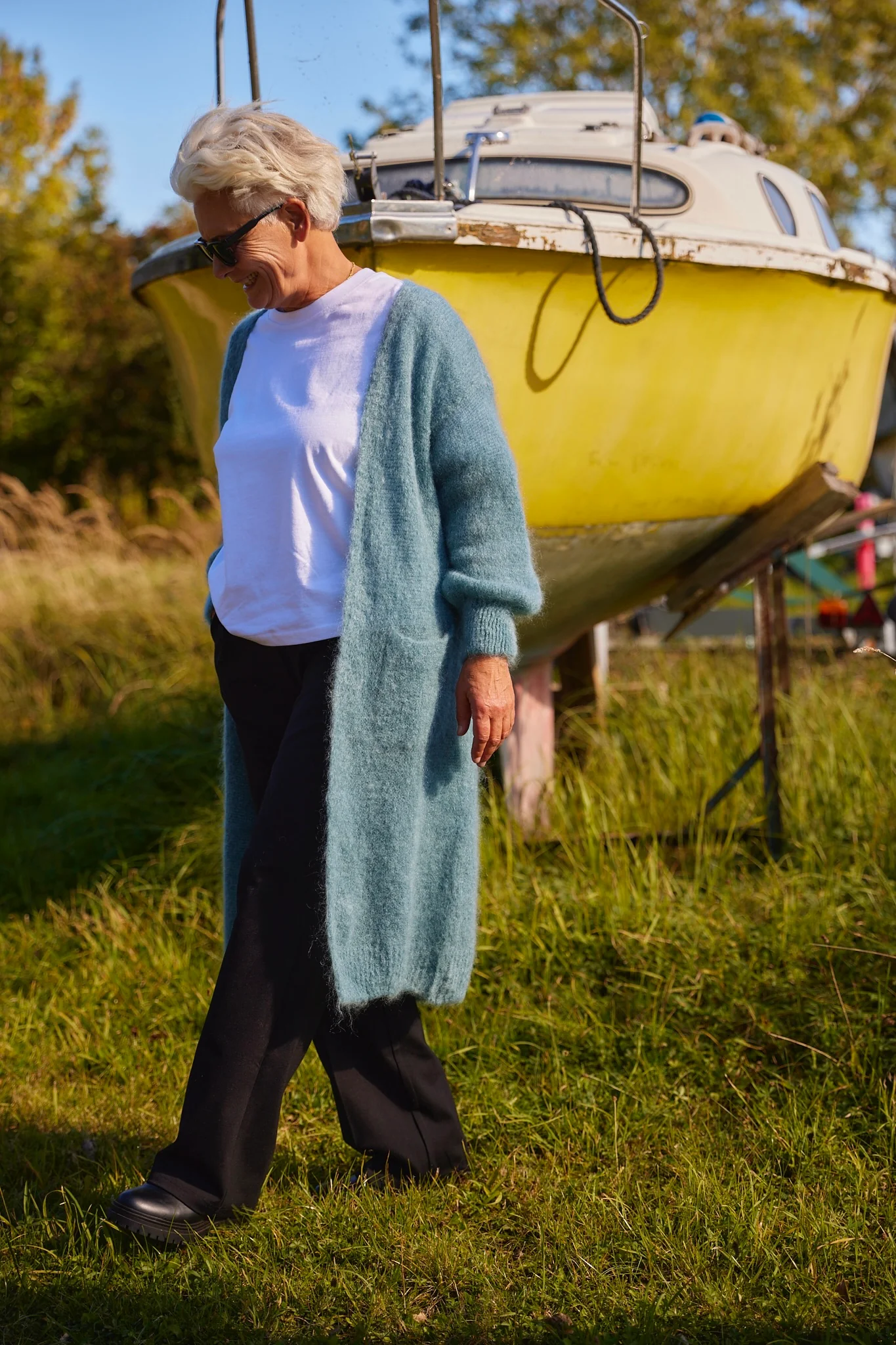 Long open cardigan in fluffy mohair 82121L | Celadon | Strik fra Atelier C