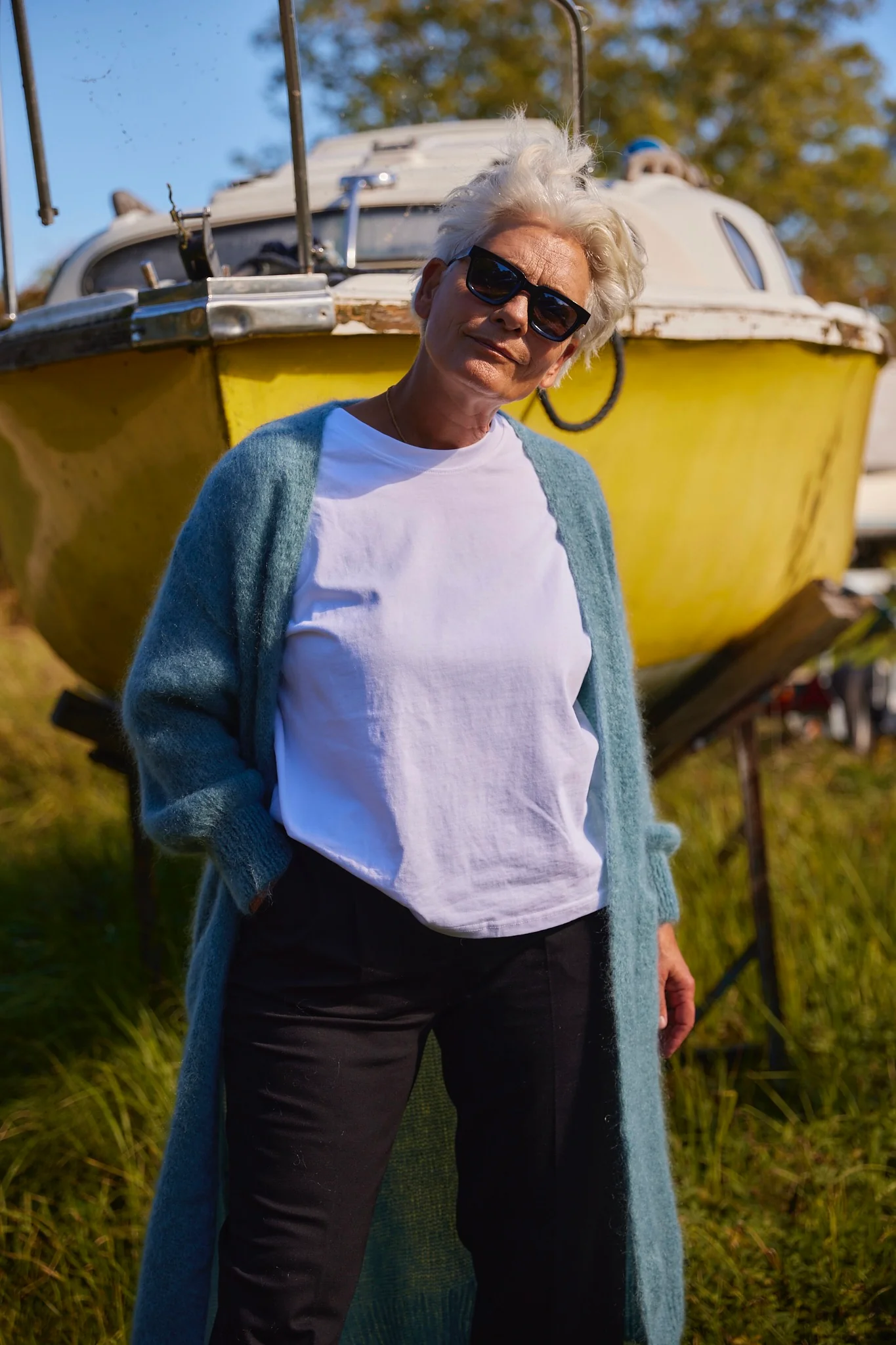 Long open cardigan in fluffy mohair 82121L | Celadon | Strik fra Atelier C - Image 2