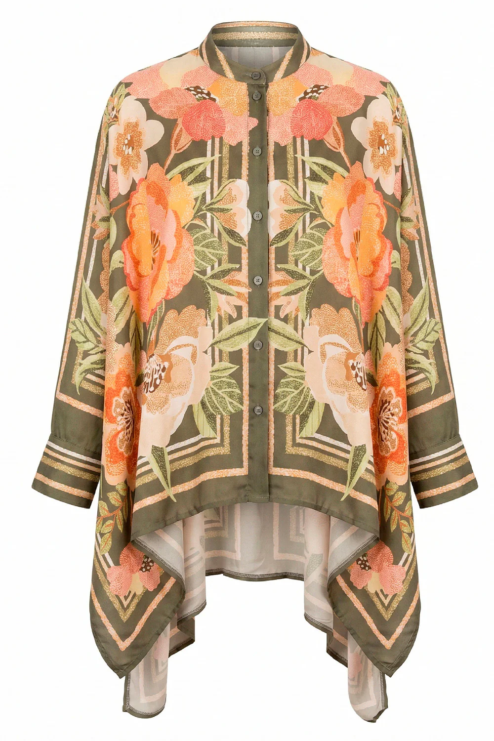 Silky Floral Shirt | Kaki | Skjorte fra Atelier C - Image 3