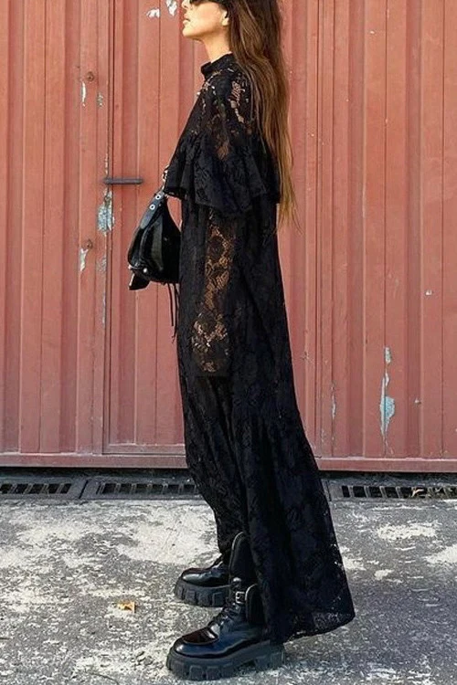 LS Lace Dress | Sort | Kjole fra Avery - Image 4