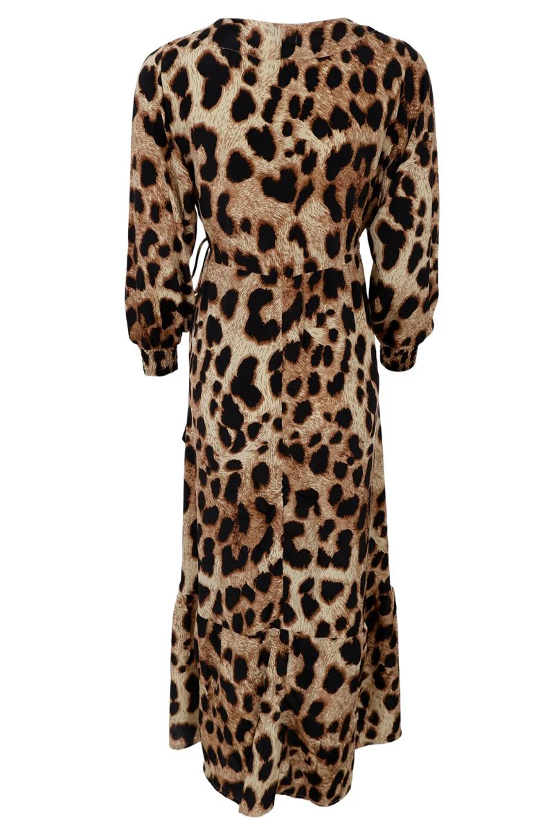 Luna L/S Wrap Dress | Golden Leopard | Kjole fra Black Colour - Image 3