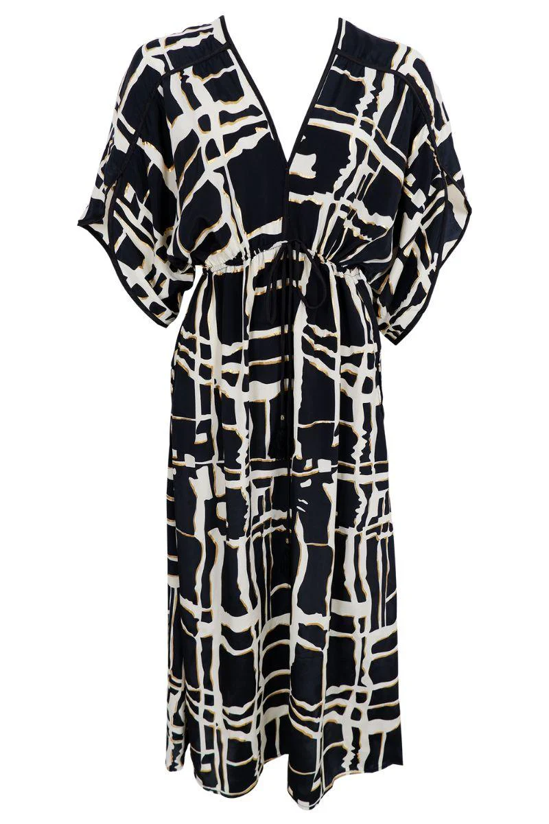 Luna Piped V-Neck Dress | Black Art | Kjole fra Black Colour - Image 2