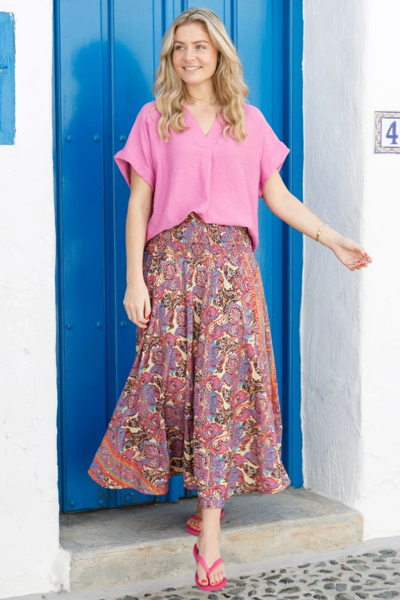 Luna Wide Smock Skirt | Royal Berry | Nederdel fra Black Colour