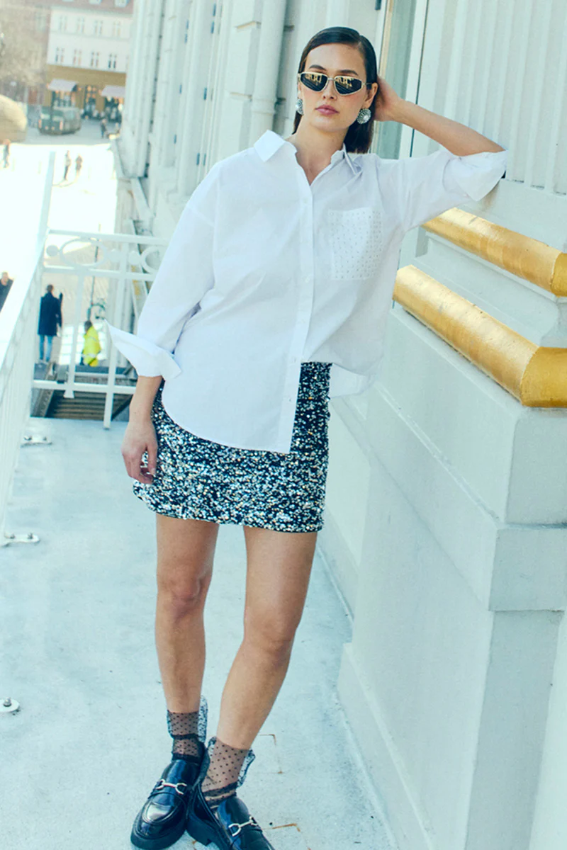 Lune Skirt 207240 | Black W. Silver | Nederdel fra Freequent