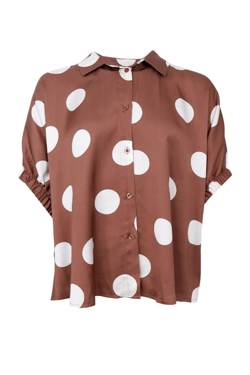 Mabel Shirt Blouse | Mocca Dot | Bluse fra Black Colour - Image 2