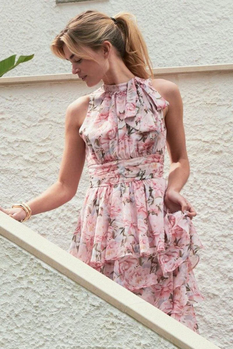 Marli Flower Chiffon Dress | Rose | Kjole fra Neo Noir - Image 3