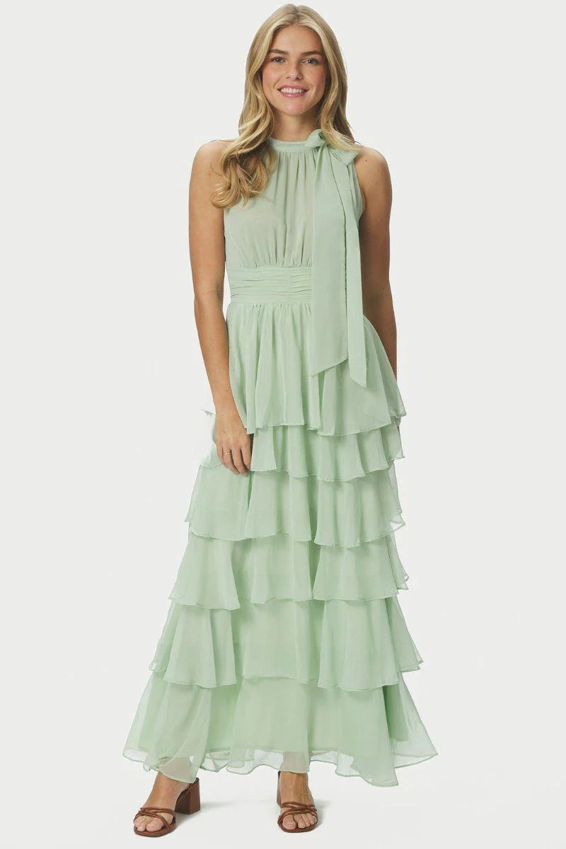 Marli Solid Chiffon Dress | Light Green | Kjole fra Neo Noir - Image 5